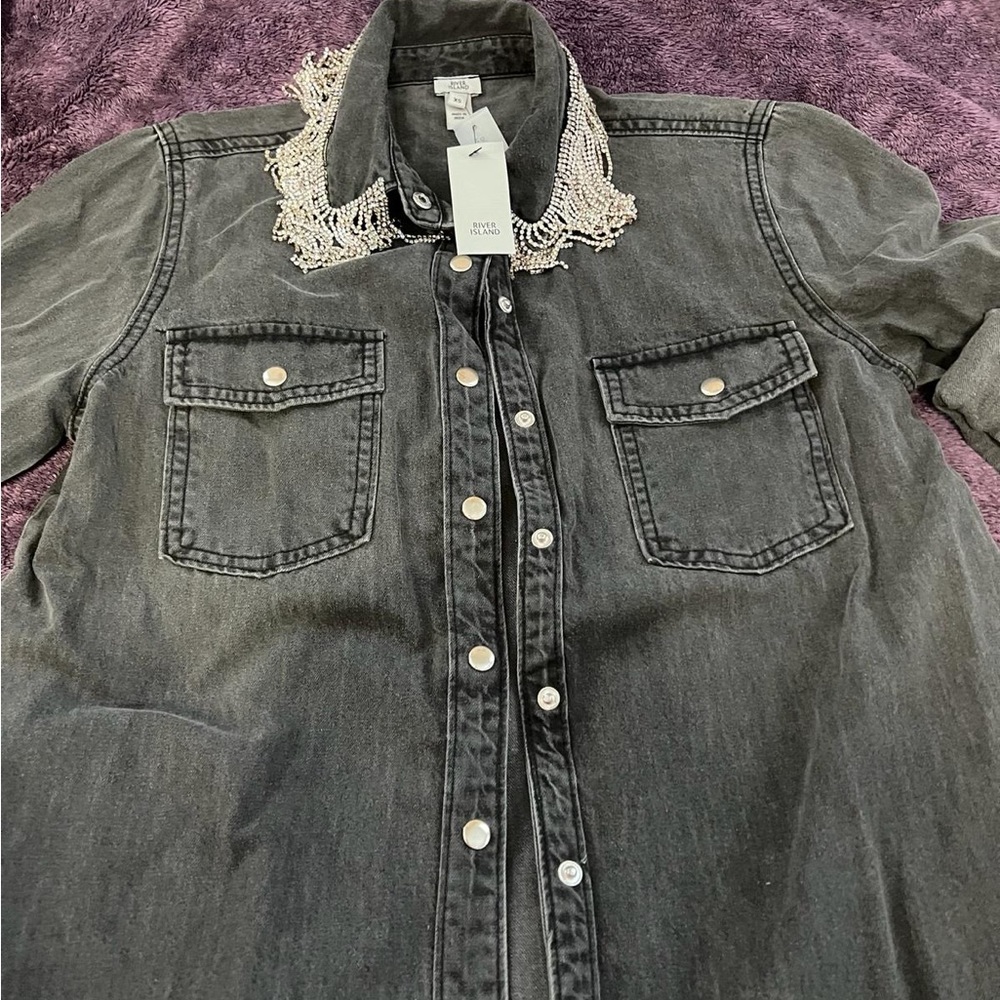 River island embellished collar button down